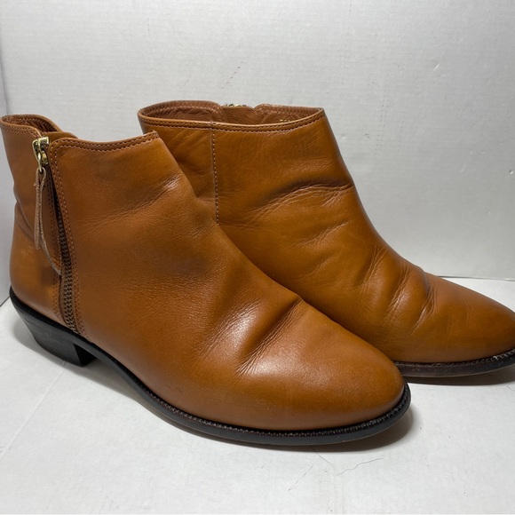 Preloved J Crew Frankie Leather Ankle Boots Side Zip Brown Size 7 1/2 E0537 - Picture 9 of 12